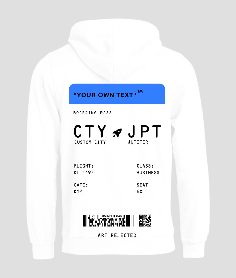 Boardingpass hoodie white blue - techno outfits