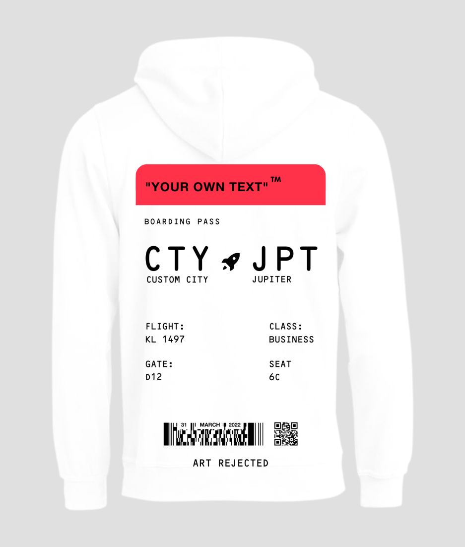 Boardingpass hoodie white - festival clothing boarding pass