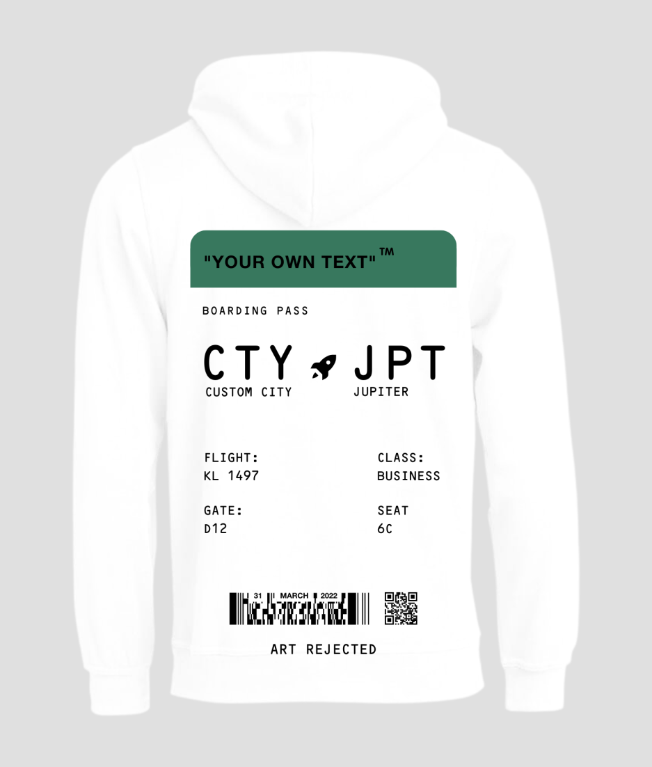 Boardingpass hoodie white green - festival merch and rave outfits