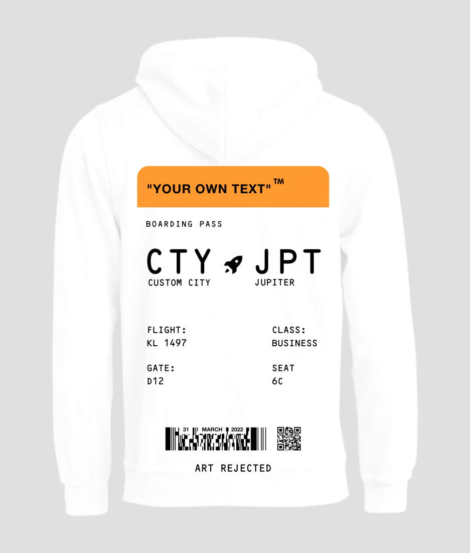 Boardingpass hoodie white orange - rave and hardstyle clothing fashion