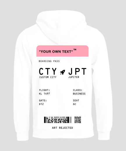 Boardingpass hoodie white pink - rave clothing for festival