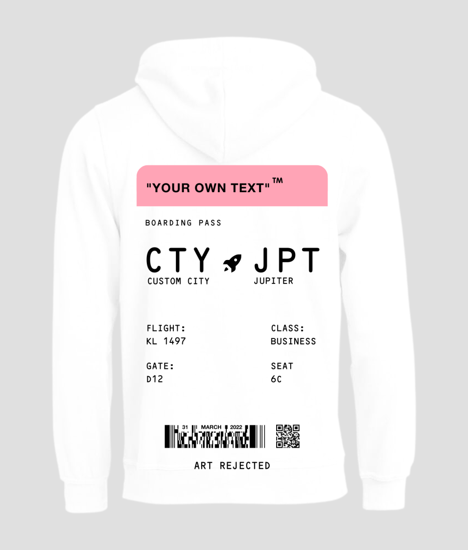 Boardingpass hoodie white pink - rave clothing for festival