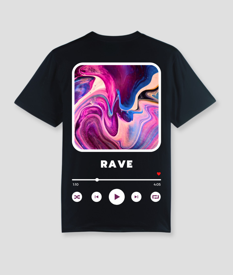 RAVE shirt black - custom festival clothing and tees