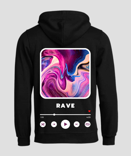 Rave hoodie black - techno hoodie print back ravenation