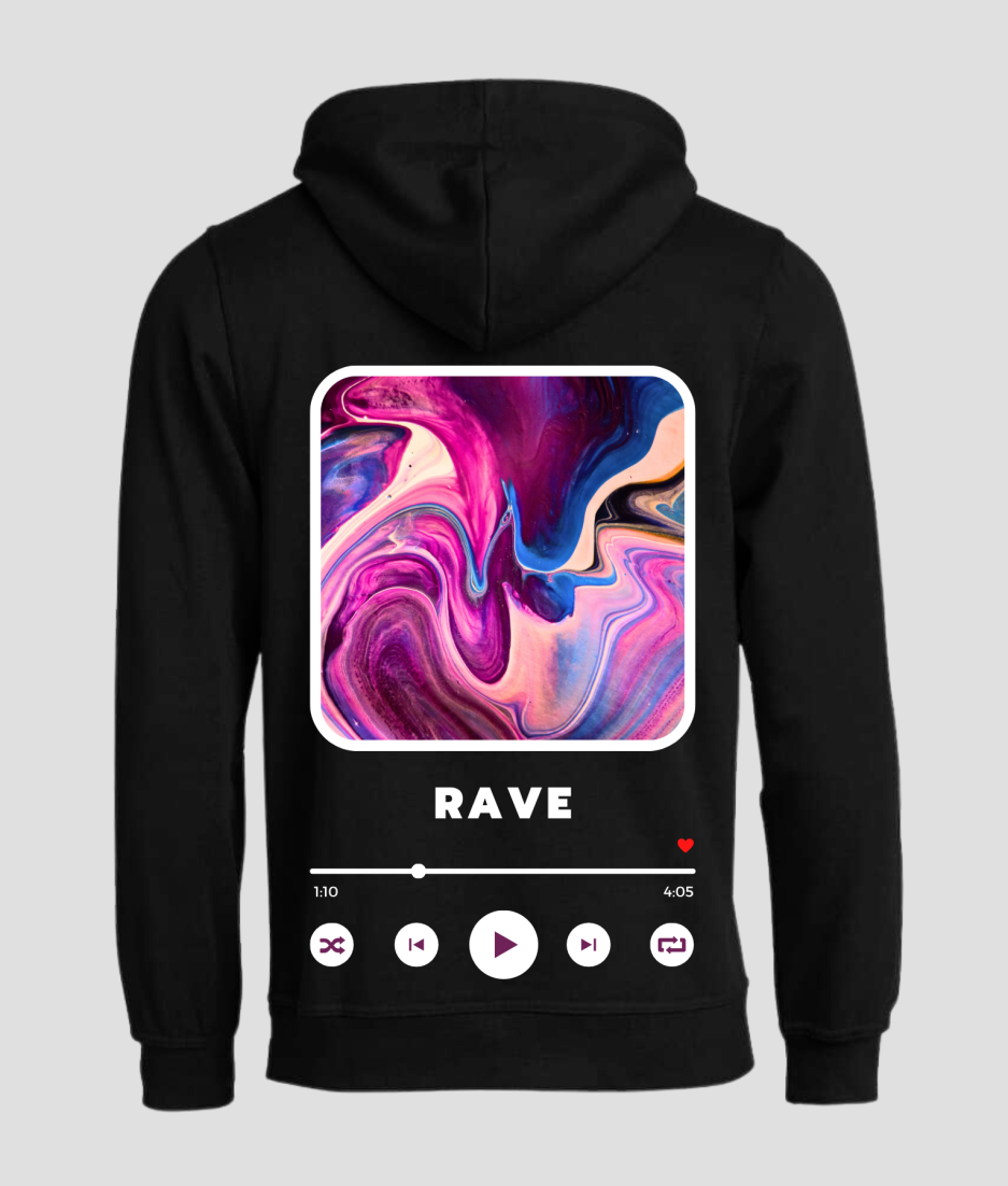 Rave hoodie black - techno hoodie print back ravenation