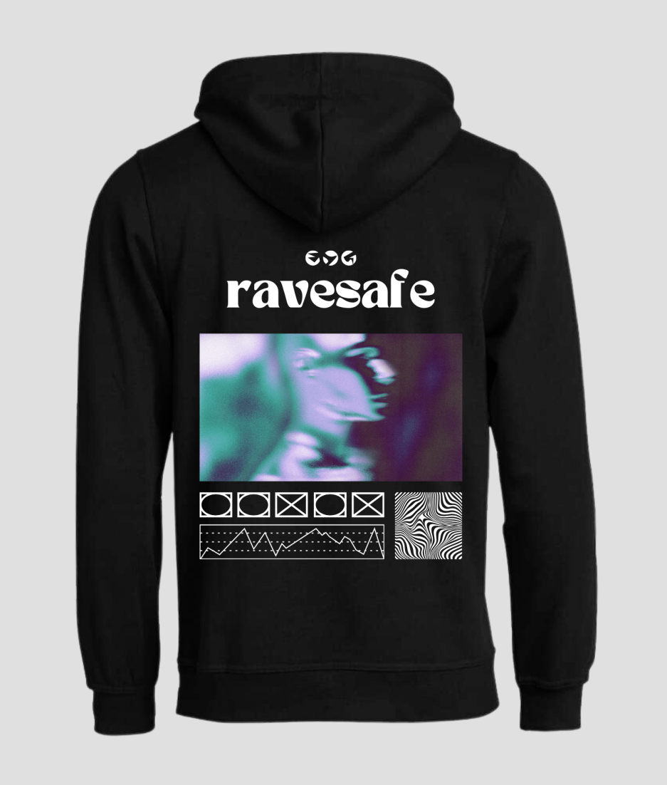 Ravesafe hoodie - the perfect hoodie to wear to a hard techno event